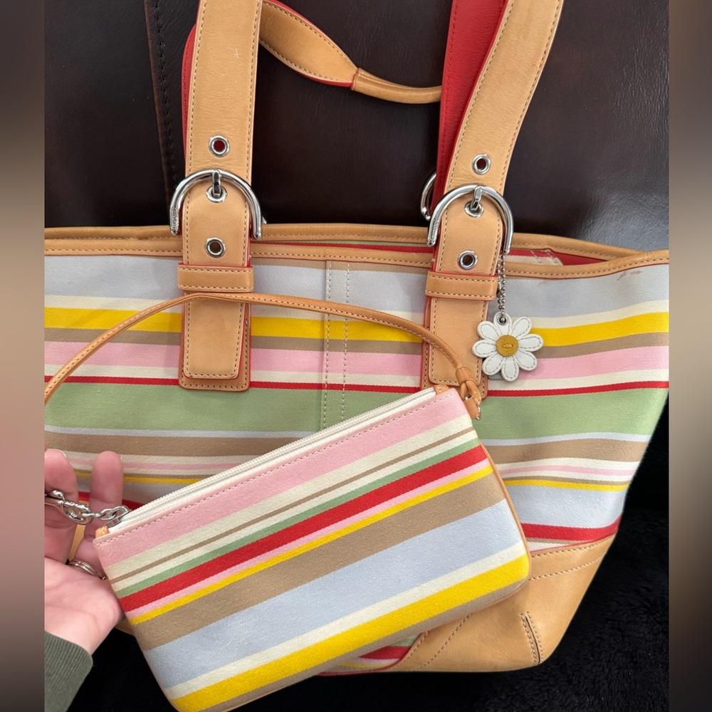 Coach Multicolor Purse with Matching Wristlet